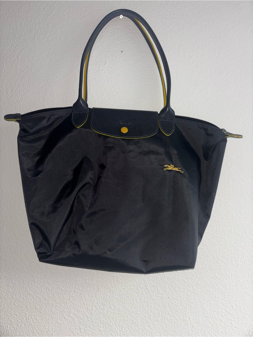 Longchamp Black Nylon Tote with Gold Accents - Picture 2 of 7